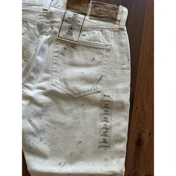 New Polo Ralph Lauren Avery Jean Cream Paint Splattered Jeans Size 29 Jeans
